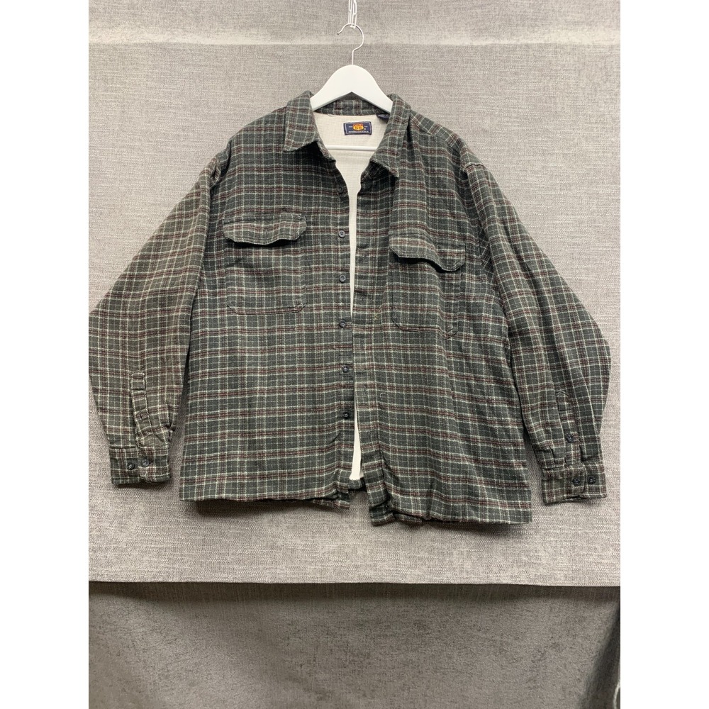 Route 66 Flannel Shirt Jacket Mens XL Green Plaid Thermal Lined Flap Pockets